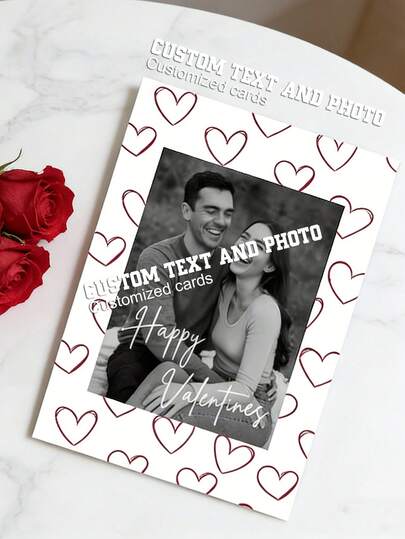 Customized Valentine'S Day Couple Photo Greeting Card (With Envelope) | Romantic Card For Him And Her, Suitable For Birthday And Anniversary.
