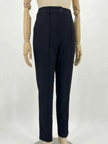 Women's High Waist Work Pants, Stretchy Business Casual Trousers, Slim Fit Office Pants, With Waist Belt Design (Belt Not Included) - Black - View 6