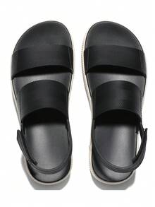 Sandalias de cuña para mujer con plataforma, tacón, chanclas abiertas de verano, de slip-on, para vacaciones y playa casual - Blanco y negro - Ver 8