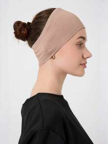 1pc Inner Headband, Non-Slip, High Elasticity, Soft Lining, Multifunctional Headband, Muslim Headwrap, Elastic, Absorbent, Breathable, Suitable For Daily Wear, Yoga, Sports, Makeup - Khaki - View 3