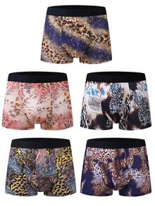 5pcs/Pack Men's Underwear, Random Leopard Print Men's Boxer Briefs, Comfortable Versatile Daily Wear Trunks - Multicolor - View 7