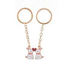 2件套可爱兔子缝线闺蜜钥匙扣 BFF友谊饰品礼物（女士） - 卡通兔子鑰匙扣 - 查看 5