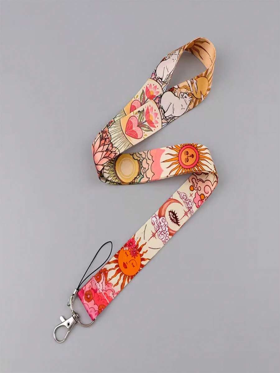 一套可爱的日月图案挂绳，适用于钥匙、身份证、信用卡、银行卡、卡包和手机挂饰，新颖设计的颈带 - 彩色 - 查看 1