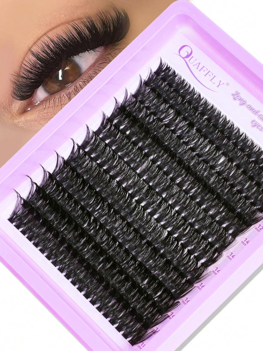 240pcs D-Curl DIY False Eyelash Extension Kit, Thick & Natural Curled 10-18mm Individual Lashes, Black, Create Dramatic & Natural Makeup Look - Black - View 1
