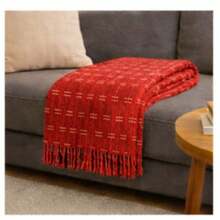 Luxurious Striped Sofa Throw 180x240 Handmade Decoration - Red With White Line - View 9