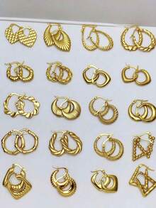 3/6/12件装不锈钢金色方形耳环，简约不对称时尚耳环套装，适合日常佩戴和派对场合 - 金色 - 查看 4