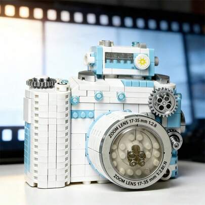 491pcs Vintage Mini Camera Building Blocks Toy, Handmade DIY 3D Assembly Model, Creative Desktop Display Collectible Building Blocks