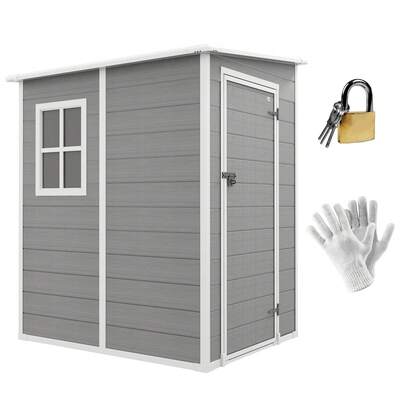 4'x5' Garden Storage Shed With Floor, Lean To Outdoor Storage Shed, Lockable Tool Storage House With Window, Vent And Plastic Roof