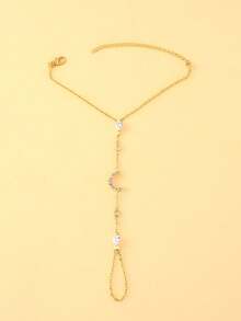 1件 时尚别致的新月形指环手链，简约波西米亚风水晶手链 - 彩色 - 查看 2