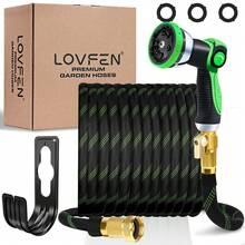 LOVFEN 25/50/75/100FT Braided Garden Hose Set With 10-Function Adjustable Spray Nozzle, Lightweight Flexible Water Hose For Outdoor Garden Irrigation, Patio & Car Cleaning. - Màu xanh lá - Xem 9