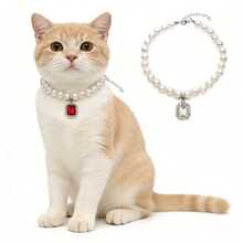 2pcs Faux Pearl Collar With Square Crystal Pendant, Adjustable Elegant Dog Necklace, Luxury Refined Design, Fashionable & Versatile For Daily Wear And Parties - Multicolor - View 16