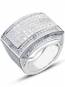 1枚奢华白色全镶钻戒指，优雅商务/派对/婚礼/订婚男士珠宝礼物，情人节佳品 - 彩色 - 查看 1