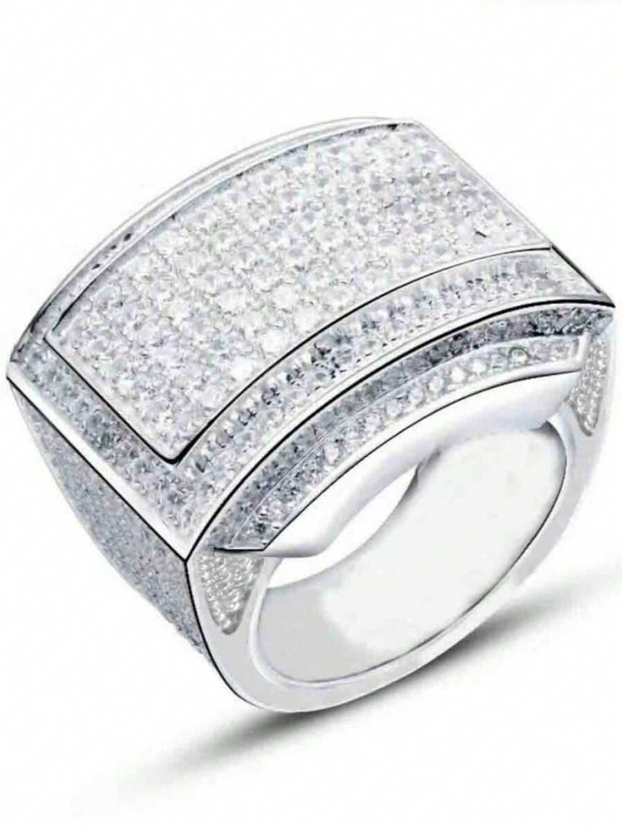 1枚奢华白色全镶钻戒指，优雅商务/派对/婚礼/订婚男士珠宝礼物，情人节佳品 - 彩色 - 查看 1