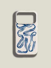 1pc Fashionable INS Style Minimalist Blue Striped Bow Design Liquid Silicone Shockproof Soft Phone Case, Suitable Compatible With Apple 11/12/13/14/14Plus/15/15Plus/16/16Plus/7/8Plus/17/17Pro And Other Models - Multicolor - View 5