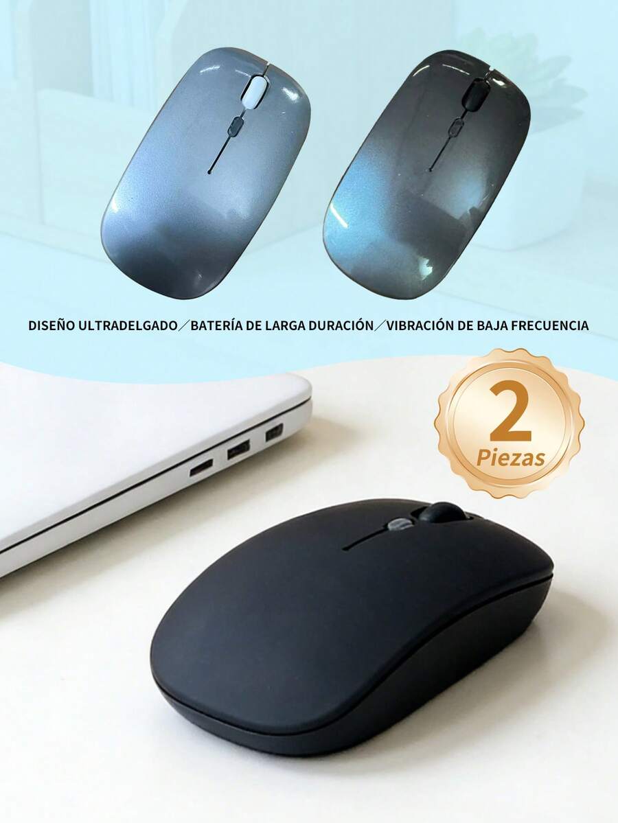 2 piezas Ratón inalámbrico de computadora silencioso de 2.4 GHz con receptor USB BT5.0/3.0, mouse Bluetooth portátil recargable de 4000 DPI