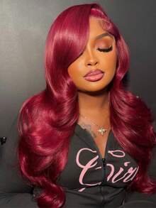 26 Inch 99J Burgundy Lace Front Wig Human Hair 13x4Transparent Lace Red 99J Colored Lace Front Wigs 99J Body Wave Lace Front Wigs Human Hair Pre Plucked Burgundy HD Lace Frontal Wig - S99J - 查看 2