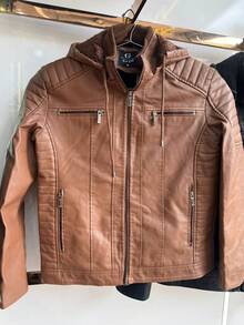 Premium Men's Lined Leather Jacket - Camel - View 2