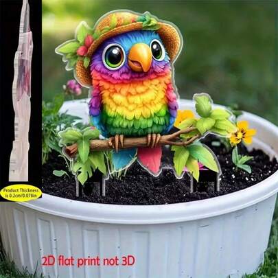 2D Flat, 2D Flat Printed Cute Bird Acrylic Garden Stake - Vibrant And Colorful Outdoor Decor, Suitable For Planters, Lawns, Patios - No Electricity Needed, Perfect Spring/Summer Gift, Garden Decor, Patio Decor, Player Design, 2D Flat. Great Decoration, Garden Stake, Perfect Birthday, Party, Holiday Gift
