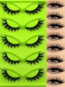 5 Pairs European And American Style Green Fox Eye Thick Curly False Eyelashes, Essential For Beginners - Cat Eye Lashes - View 1