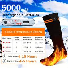 Heated Socks, 5V 5000mAh Rechargeable Heated Socks For Men Women, Electric Heated Socks With Heating Three Levels For Outdoors Working Skating Skiing Hunting Hiking Cycling - 黑色 - 查看 3