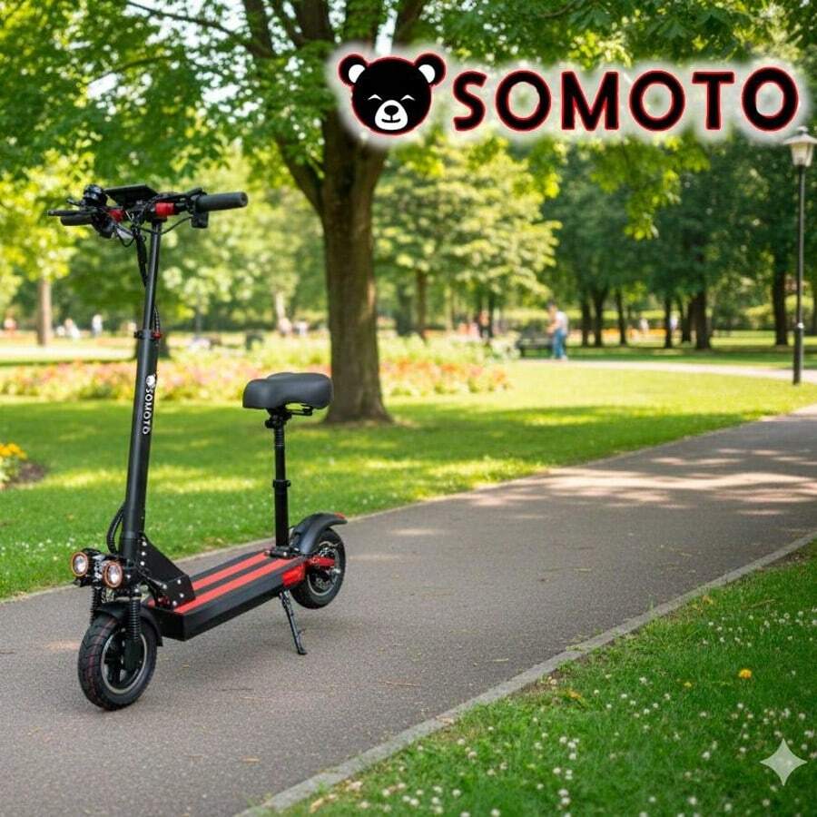 OSOMOTO PATIN ELECTRICO SCOOTER ESO-04 35KM/H, 500W, 100-240V con Asiento Acolchado Suspensión Premium y Frenos de Disco - Negro - Ver 1