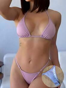 Biquíni Cortininha Fita Fio Dental Regulagem Forrado Suplex Grosso Sol Praia Piscina - Lilás - Visão 3