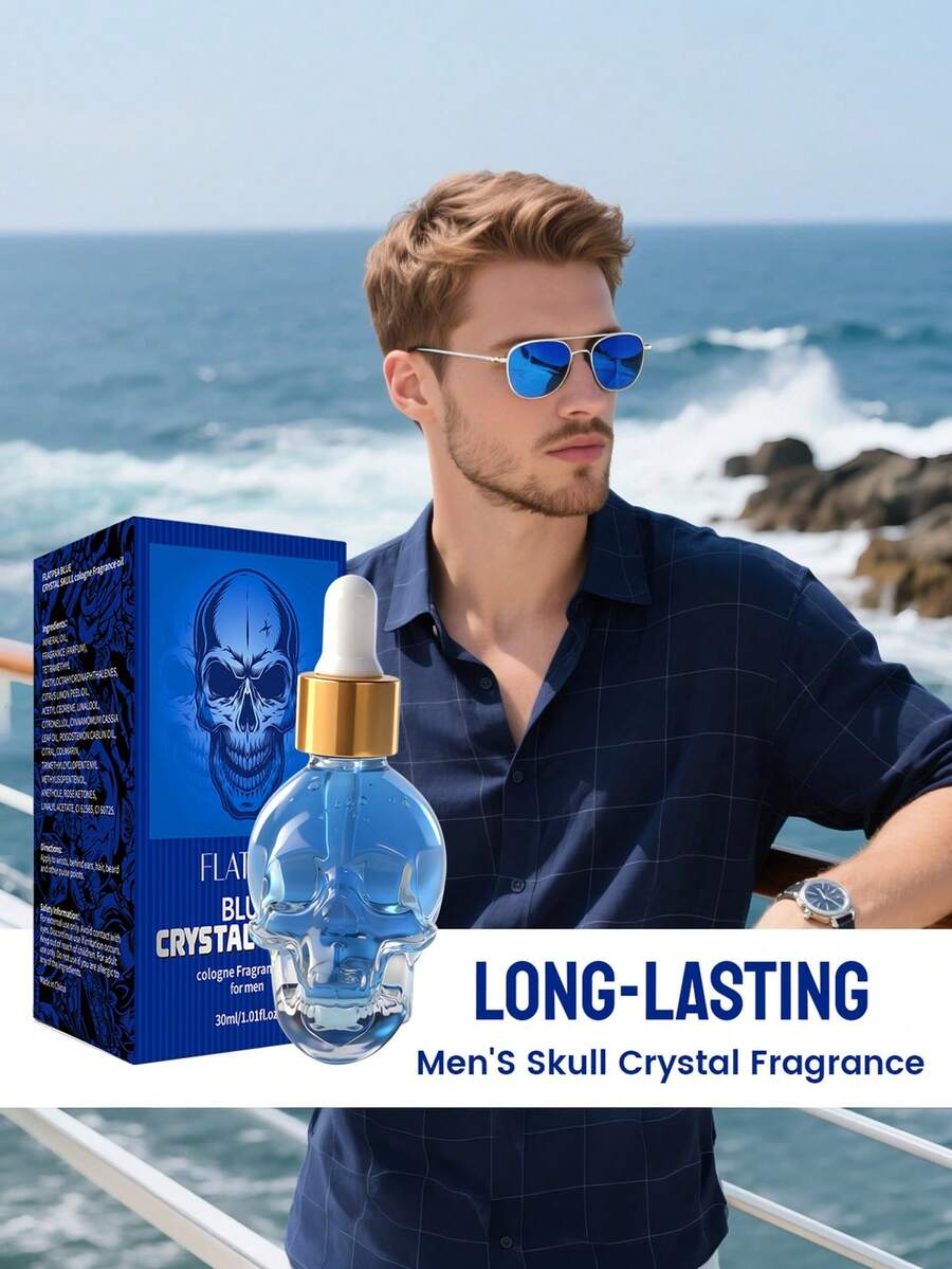 1瓶30毫升香水精油，畅销男士蓝色骷髅主题香水精油，清新优雅的香气，适合日常使用。 - 多樣化香型 - 查看 1
