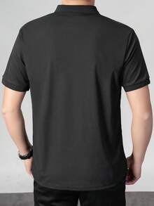 夏季新款男士 Polo 衫，优质翻领短袖，胸前 Polo 标志，商务休闲 T 恤 - 黑色 - 查看 2