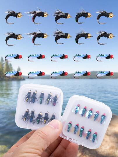 GOTURE 20pcs Micro Fishing Hooks Set, Rapid Sinking Poisonous Mosquito Hooks + Small Fish Hooks Suitable For Catfish/White Bass/Small Fish, Professional Lure Micro Nano Insect Bait