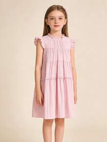 Balabala Girls' Ruffle Hem A-Line Dress, Sweet Summer Outfit - White Red - View 2