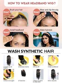 12 Inch Brown Curly Wig With Headband, Wavy Design Synthetic Fiber Half Wig, Suitable For Women's Daily Wear - Multicolor - View 7