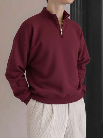 بلوزة رجالية كاجوال ذات لون أحادي وياقة عالية، متعددة الاستخدامات للخريف/الشتاء