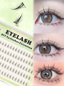 100 racimos de pestañas inferiores, rizo C, ojos manga naturales segmentados, banda transparente, pestañas individuales para extensión de maquillaje diario DIY en casa, suaves y fáciles de usar - C - Ver 3