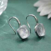 时尚简约方形吊坠耳环，优雅白色百搭女士首饰 - 銀色 - 查看 5