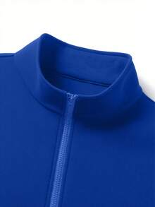 1pc Men's Loose Fit Half-Zip Collar Lightweight Solid Color Sweatshirt - Blue - View 5