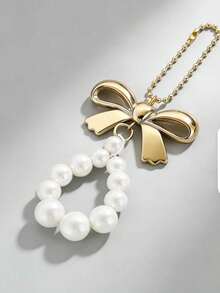 1pc Bow Pearl Pendant Suitable For Handbags And Evening Bags - White - View 5
