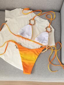 Conjunto de bikini sexy con estampado degradado para vacaciones en la playa en verano - Naranja - Ver 3