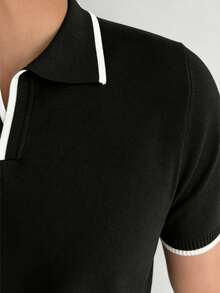 GRDR Men's Striped Casual Fashionable Versatile Knit Short Sleeve T-Shirt - Black - View 5