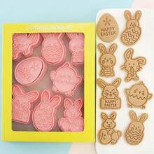 8pcs Easter Cookie Cutter Set, Cartoon Rabbit & Egg Shape Biscuit Mold Fondant Baking Molds - Pink - View 9