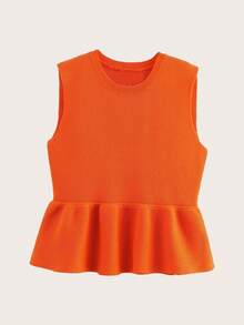 Ruffled Sleeveless Knit Top, Spring/Summer - Orange - View 1