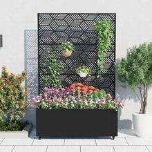 CuisinSmart Metal Planter Box With Trellis,Raised Garden Bed With Privacy Screen And Drainage Holes Idea For Climbing Plants, Vegetables & Vines - Họa tiết kính vạn hoa với bánh xe - Xem 7
