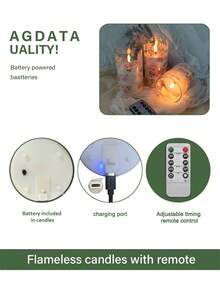3pcs Set: LED Flameless Candle Lights With Remote Control/Timer, Type-C Charging Cable, Printed Wax Cup Candles, Suitable For Desktop Decor, Gifts For Christmas, Halloween, Valentine's Day, Mother's Day, Birthday, Proposal, Wedding, Dining Table, Party, Holiday Atmosphere Decoration - Rose Style - View 11