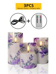 3pcs Set: LED Flameless Candle Lights With Remote Control/Timer, Type-C 3-In-1 Charging Cable, Violet Cup Candles, Suitable For Desktop Decor, Gifts For Christmas, Halloween, Valentine's Day, Birthday, Proposal, Wedding, Dining Table, Party, Holiday Atmosphere Decoration - Violet Version - View 11