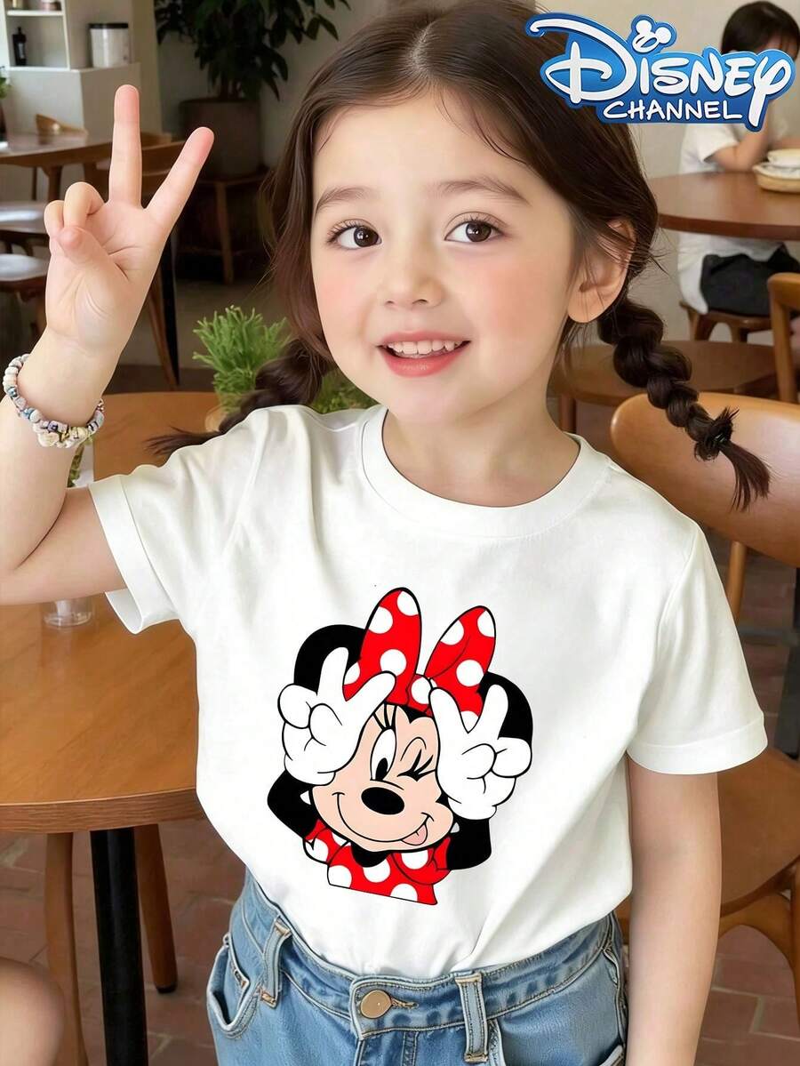 Disney Official Licensed Minnie Mouse Cute Playful Print Cute Little Girl T-Shirt | Soft & Breathable, Ideal For Daily Casual Wear & Leisure Outings To Bring Playful Joy - 白色 - 查看 1