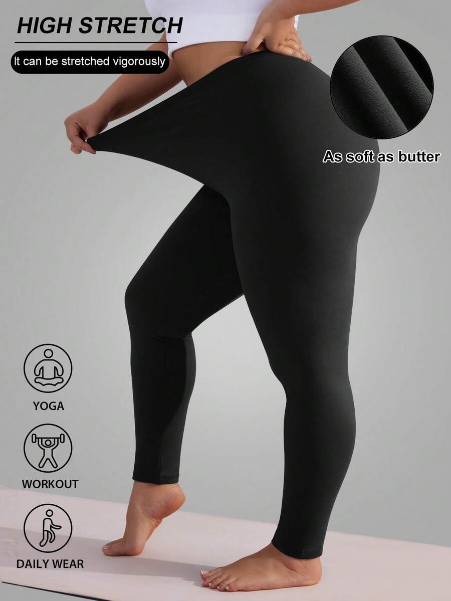Leggings taille haute moulants pour femmes, doux et extensibles, galbant la taille et l'abdomen, convient pour le fitness, le yoga, la course, version noire printemps grande taille