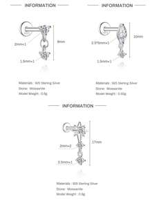 1件 莫桑石钻石 925纯银浪漫星月平底耳骨耳钉，螺纹穿孔耳环，适合日常佩戴、婚礼、派对、订婚、周年纪念、情人节等场合，精美珠宝 - 銀色 - 查看 12