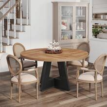 FINMIND 7 Inch Round Dining Table Wood Kitchen Table For Dining Room, 47" Dinner Room Tables For 4-6, Farmhouse Accent Furniture With Wooden Tabletop And Cross Base - Brown & Black - View 4