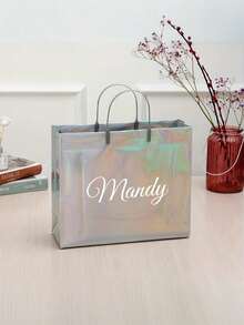 Personalized Rainbow Gradient Glitter Gift Bag, Customizable Name Text, Multi-Color Shiny, Suitable For Valentine's Day, Wedding, Birthday, Party, Durable Plastic Tote Bag With Name Tag - Multicolor - View 6