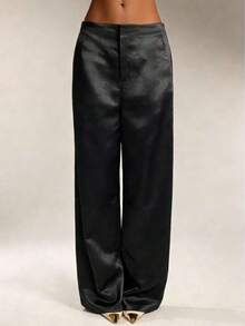 Women's Satin Silk Solid Color Pants With Pockets And Zipper, Suitable For Vacation, Office, Brunch, Airport , All Seasons - 白色 - 查看 9