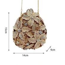 Sparkling 3D Egg Evening Bag Luxury Floral Rhinestone Clutch Bag Formal Crystal Bridal Party Cocktail Handbag - 金色 - 查看 2